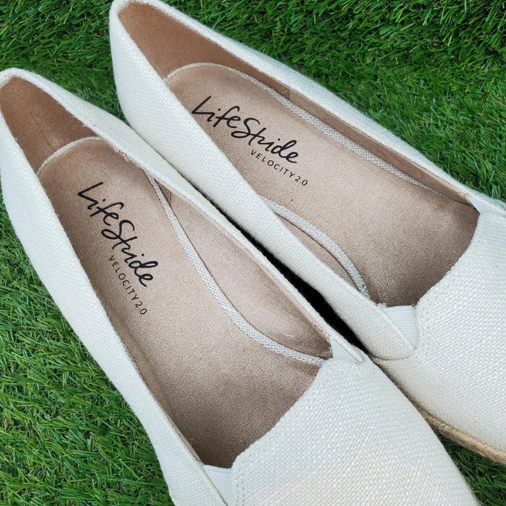 LifeStride Kamilla SIZE 10 WIDE Women's Espadrille Wedge Slip On Shoes Cream